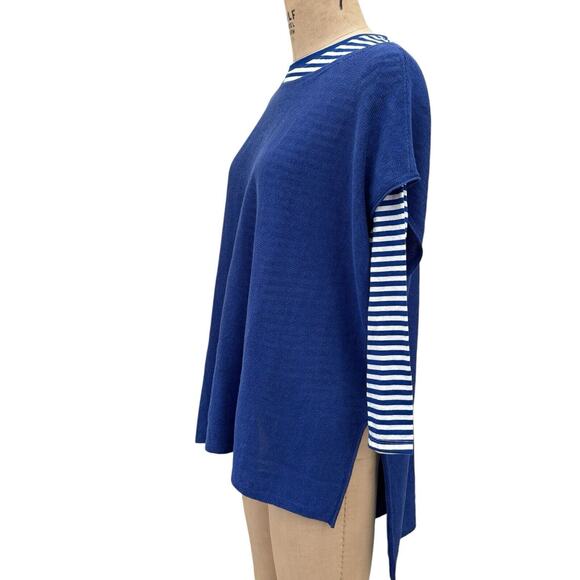 Eileen Fisher Blue Organic Linen Crew Neck Top Sz Medium Relaxed Pullover - Picture 1 of 4